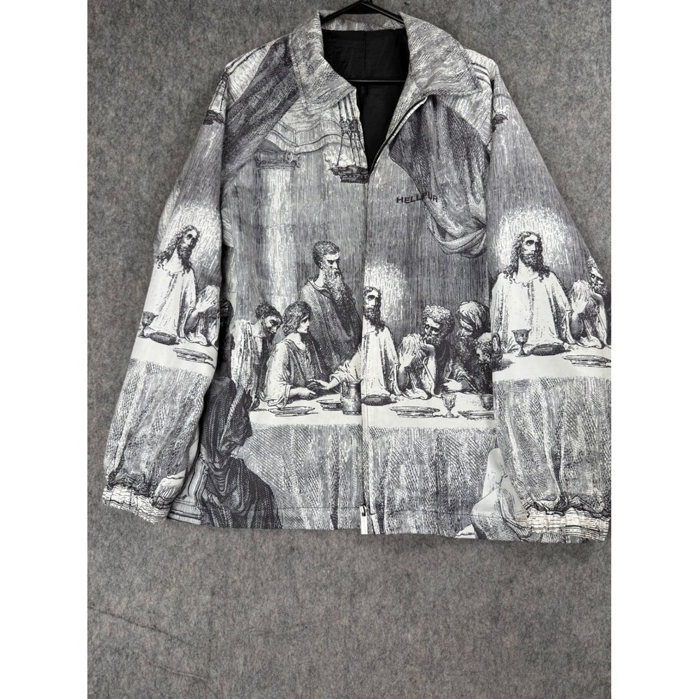 Hellpur Last Supper Jacket Mens XL White Black Graphic Full Zip Streetwear Art
